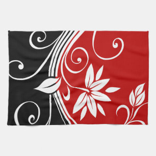 Red  White & Black Floral Kitchen Towel