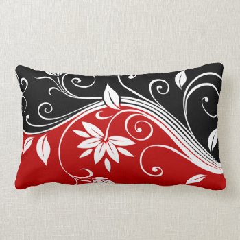 Red  White & Black Floral Lumbar Pillow by Lasting__Impressions at Zazzle