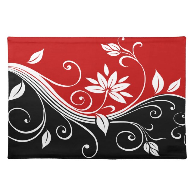 Red  White & Black Floral Placemat (Front)