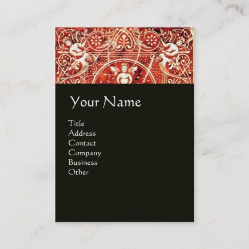 RED WHITE BLACK FLORAL SWIRLS AND ANGELS BUSINESS CARD