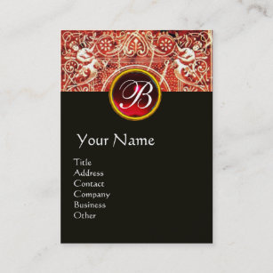 RED WHITE BLACK FLORAL SWIRLS AND ANGELS BUSINESS CARD