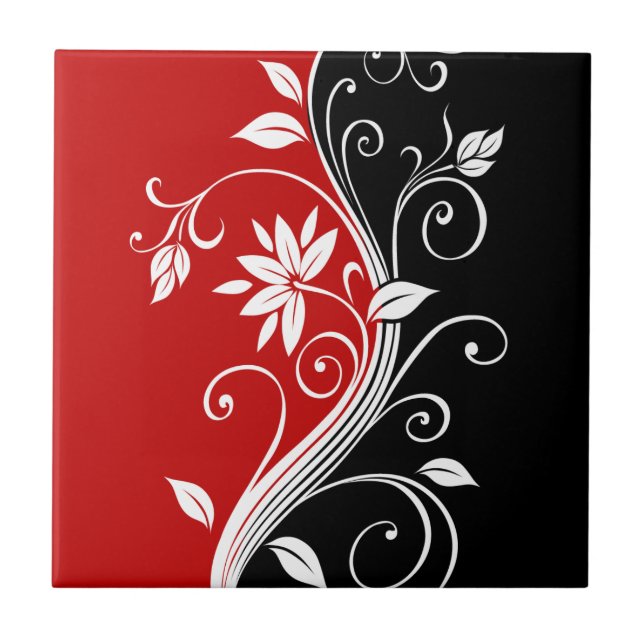 Red  White & Black Floral Tile (Front)