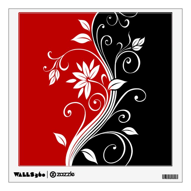 Red  White & Black Floral Wall Sticker (Front)