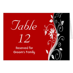 Red White & Black Floral Wedding Table Number
