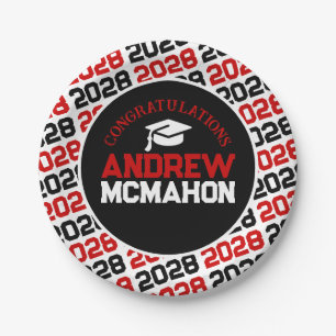 Red, White & Black Graduation Personalized Paper Plates