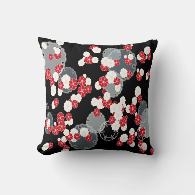 Red White Black Gray Flower Throw pillow (Front)