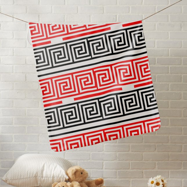 Red White Black Greek Key Fret Pattern Design  Baby Blanket (Creator Uploaded)