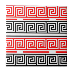 Red White Black Greek Key Fret Pattern Design Ceramic Tile
