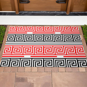 Red White Black Greek Key Fret Pattern Design Doormat