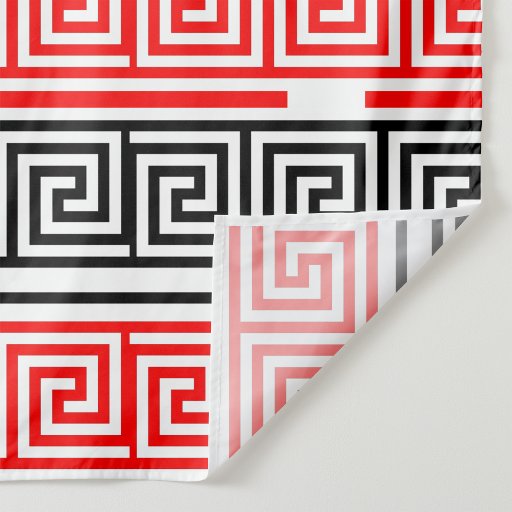 Red White Black Greek Key Fret Pattern Design  Fabric