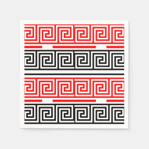 Red White Black Greek Key Fret Pattern Design  Napkins