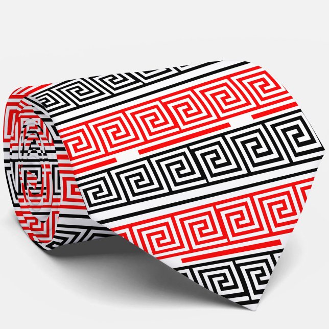 Red White Black Greek Key Fret Pattern Design  Neck Tie (Creator Uploaded)