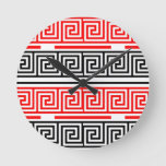 Red White Black Greek Key Fret Pattern Design  Round Clock
