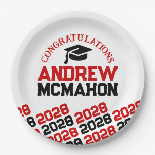 Red White Black Half Repeat Grad Personalized Paper Plates