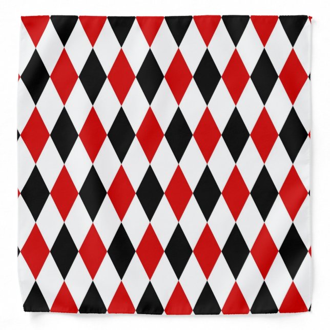 Red White Black Harlequin Diamond Pattern Bandana (Front)