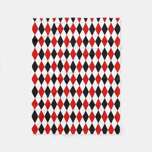 Red White Black Harlequin Diamond Pattern Fleece Blanket