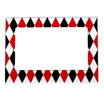 Red White Black Harlequin Diamond Pattern Magnetic Frame by FantabulousPatterns at Zazzle