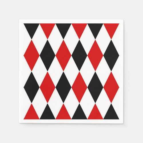Red White Black Harlequin Diamond Pattern Paper Napkins