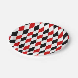 Red White Black Harlequin Diamond Pattern Paper Plates