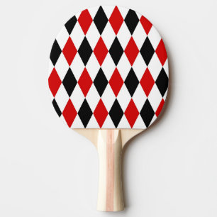 Red White Black Harlequin Diamond Pattern Ping Pong Paddle