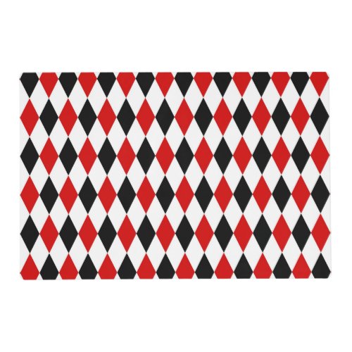 Red White Black Harlequin Diamond Pattern Placemat