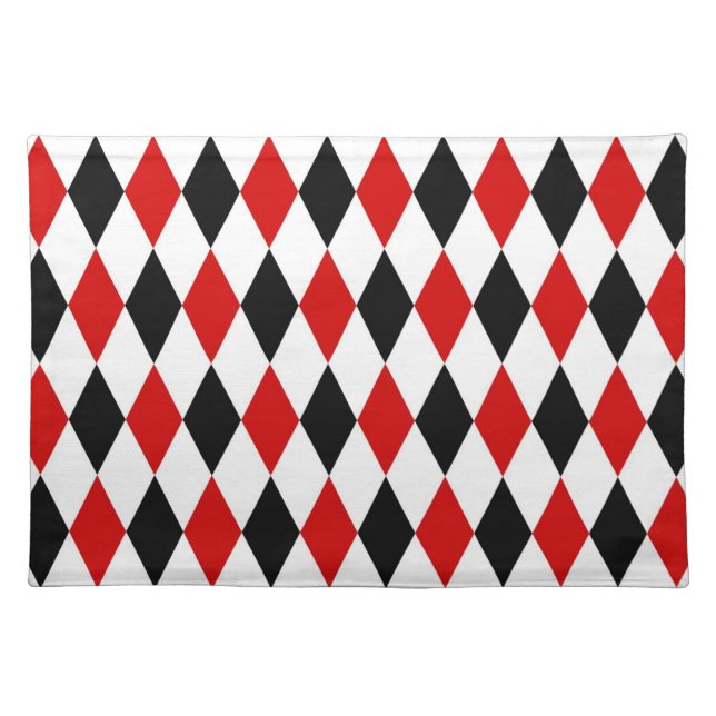 Red White Black Harlequin Diamond Pattern Placemat (Front)