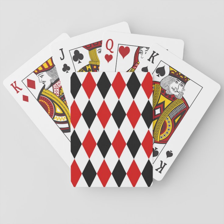 Red White Black Harlequin Diamond Pattern Playing Cards | Zazzle