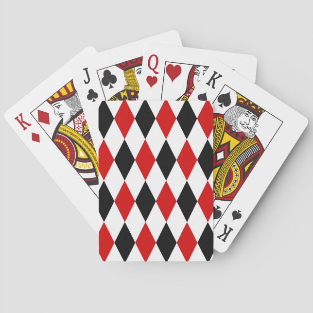 Red White Black Harlequin Diamond Pattern Poker Cards (Back)