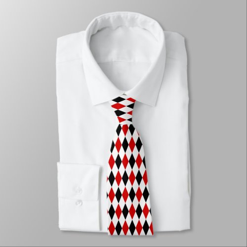 Red White Black Harlequin Diamond Pattern Tie