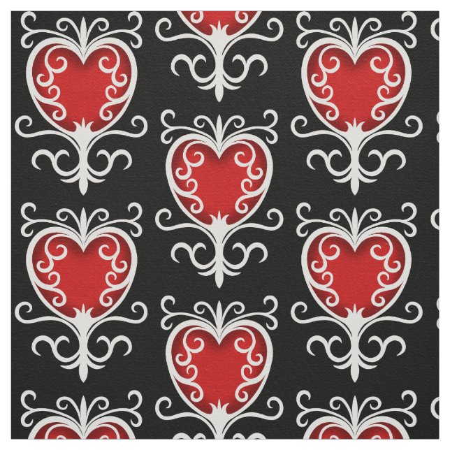 Red white black heart pattern fabric (Swatch)