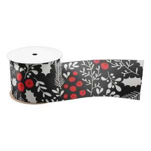 Red White Black Holly Berries Mistletoe Christmas Satin Ribbon