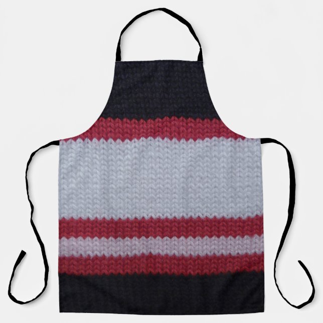 Red White Black: Knitted Woolen Fabric Pattern Apron (Front)