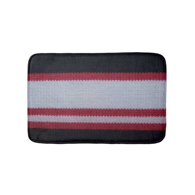 Red White Black: Knitted Woolen Fabric Pattern Bath Mat (Front)