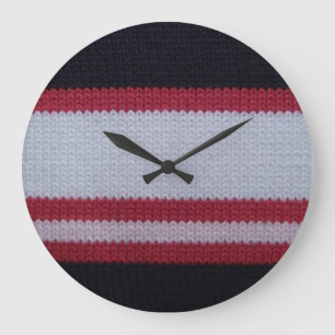 Red White Black: Knitted Woolen Fabric Pattern Large Clock