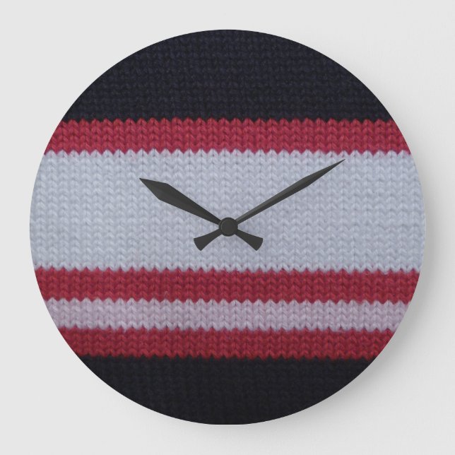 Red White Black: Knitted Woolen Fabric Pattern Large Clock (Front)