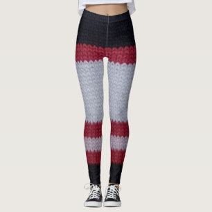 Red White Black: Knitted Woolen Fabric Pattern Leggings