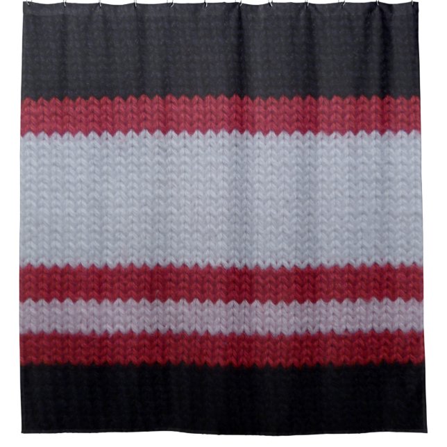 Red White Black: Knitted Woolen Fabric Pattern Shower Curtain (Front)