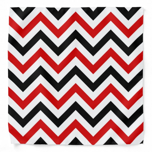 Red, White, Black Large Chevron ZigZag Pattern Bandana (Front)