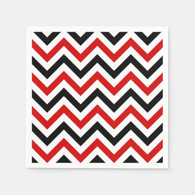 Red, White, Black Large Chevron ZigZag Pattern Paper Napkins (Front)