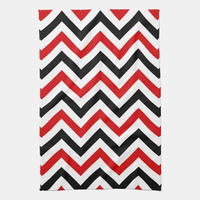 Red, White, Black Large Chevron ZigZag Pattern Towel (Vertical)