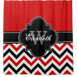 Red White Black Lg Chevron 1icbr Name Monogram Shower Curtain at Zazzle