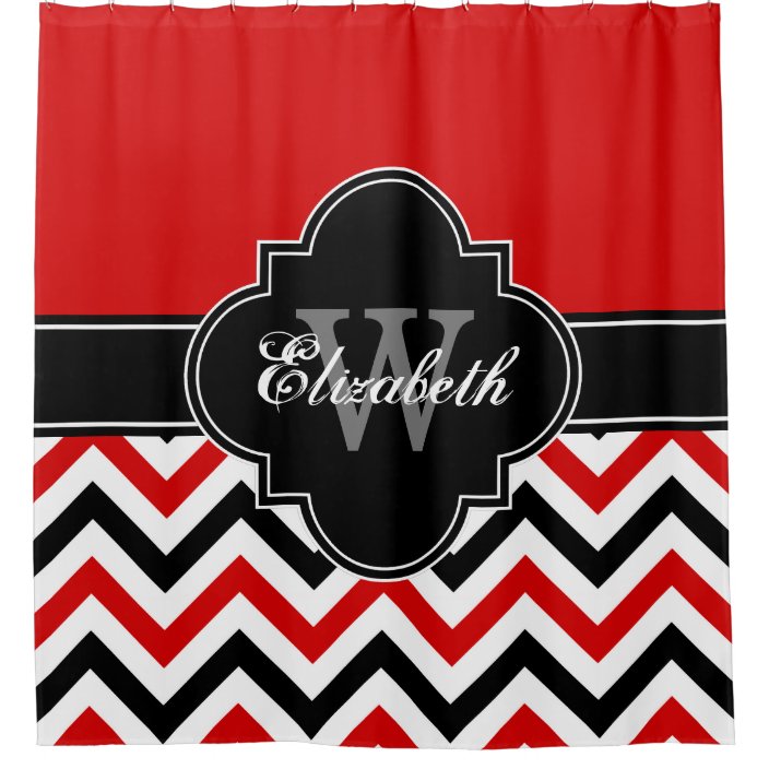 red and white shower curtain