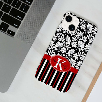 Red  White Black Name And Initial Case-mate Iphone 14 Case by ryckycreations at Zazzle