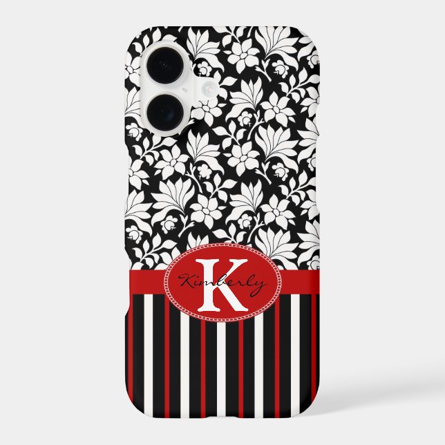 Red, white & black name / initial iphone case (Back)