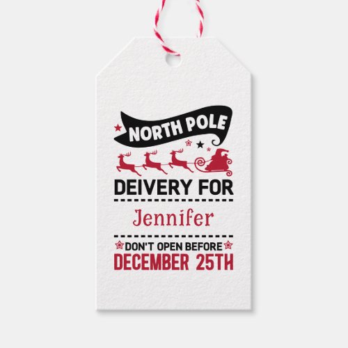 Red  White Black North Pole SANTA Delivery Name Gift Tags