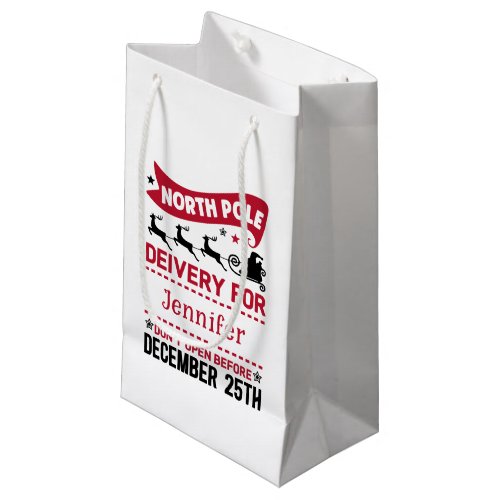 Red  White Black North Pole SANTA Delivery Name  Small Gift Bag