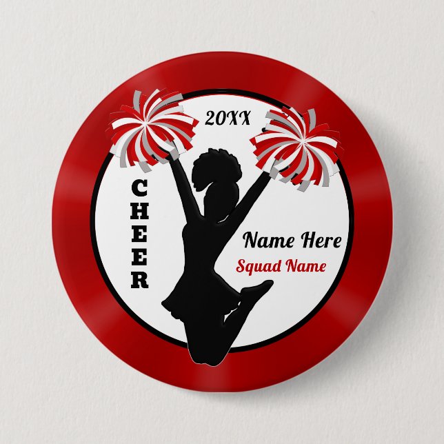 Red, White, Black Personalized, Cheerleading Pins (Front)