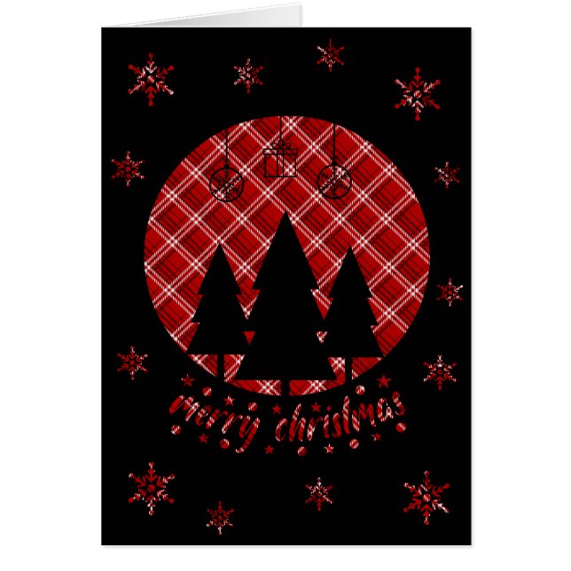 Red White Black Plaid Behind Black Tree Cut Out Cards (Front)