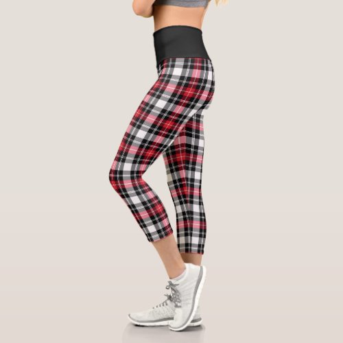 Red White Black Plaid Capri Leggings