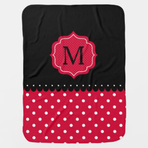 Red White Black Polka Dot Custom Monogram Design Baby Blanket